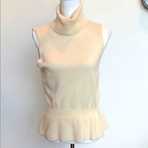 Veronica Beard Cream 100% Cashmere Turtleneck Size M w/ Flutter Hem: Excellent